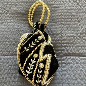 Velvet black embellished handbag